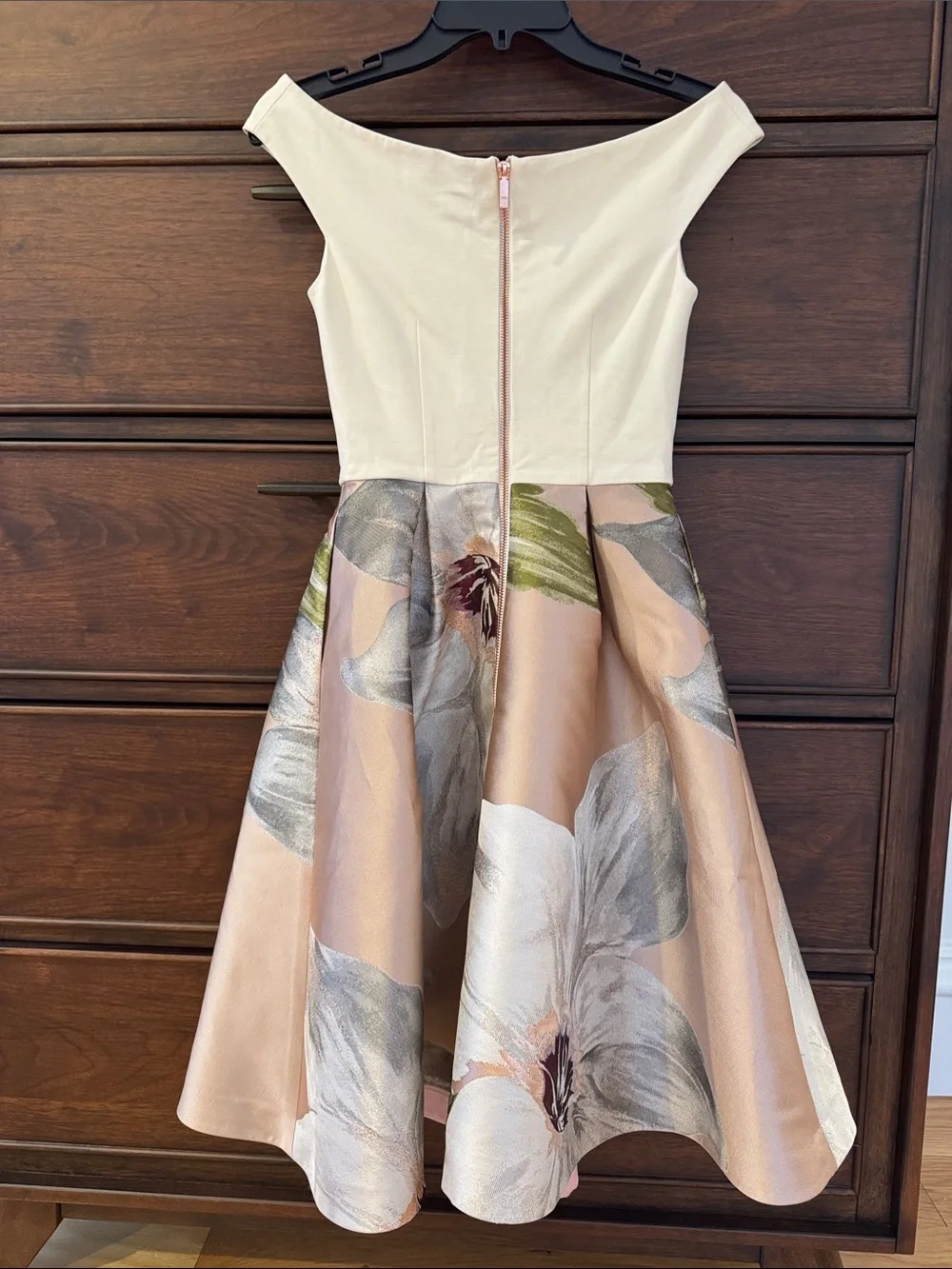Ted Baker Cream Bodice Blush Floral Fit-and-Flare Dress, 0